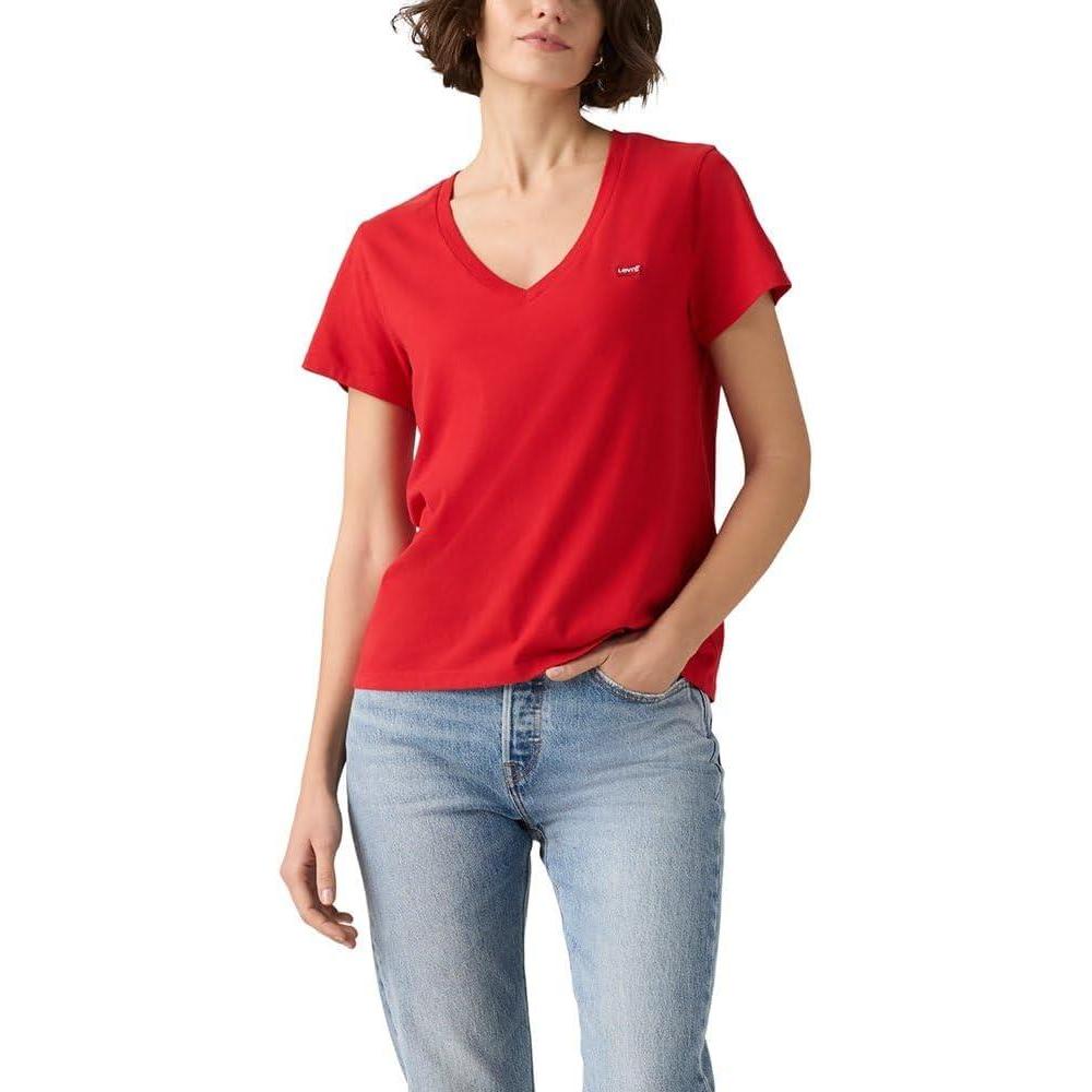 imageLevis Womens Perfect VNeck TShirtNew Urban Red