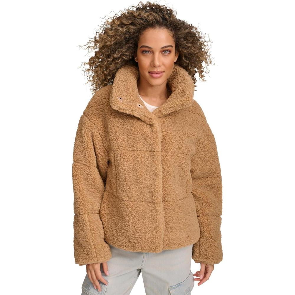 imageLevis Womens Shortie Patchwork Quilted Teddy CoatChestnut Shortie
