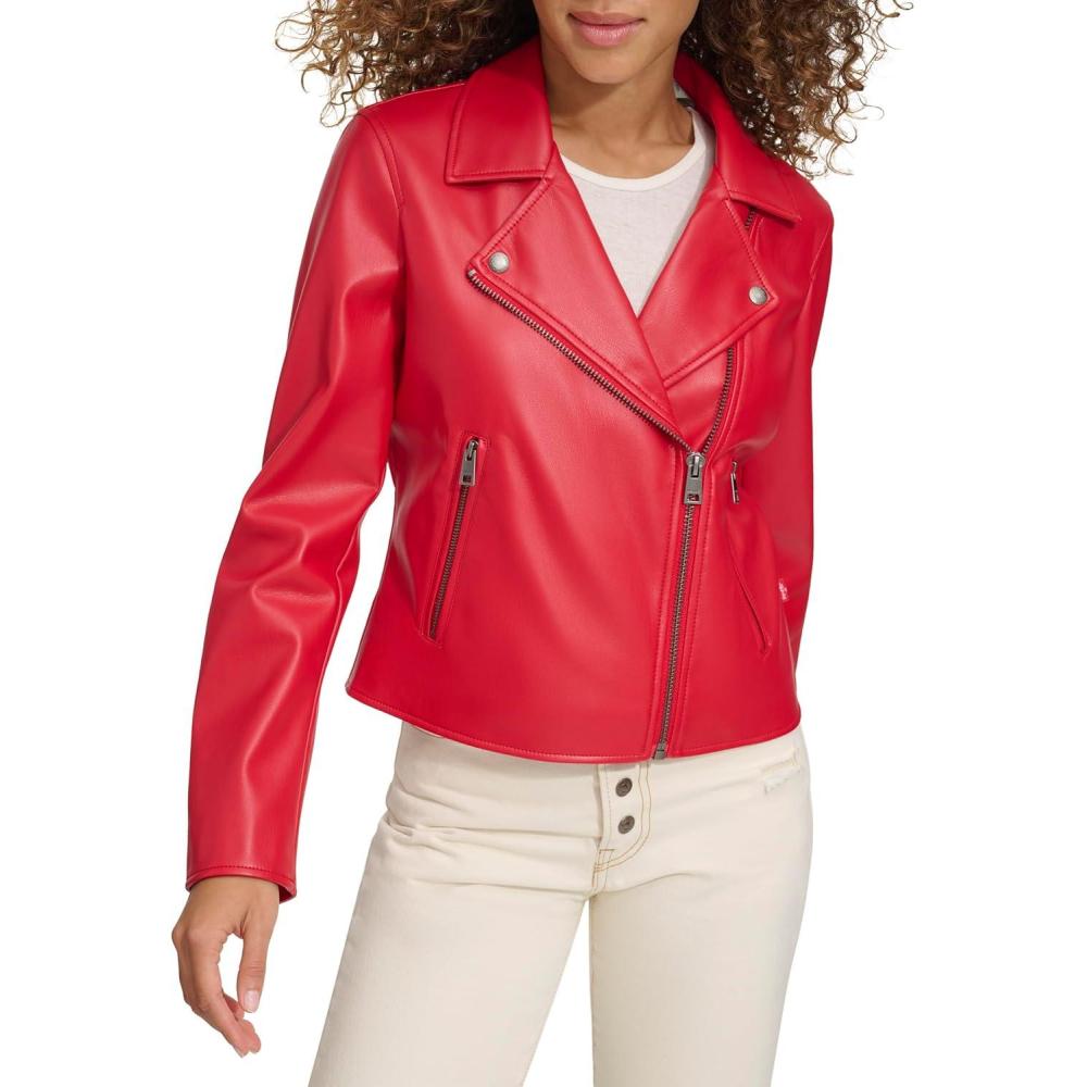 imageLevis Womens Smooth Faux Leather Moto Standard and Plus SizesRed