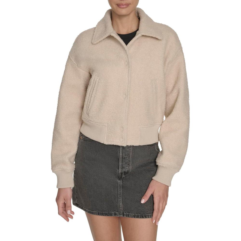 imageLevis Womens Varsity Bomber JacketCream Boucle Laydown Collar