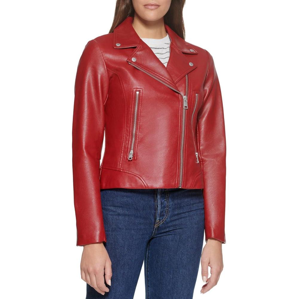 imageLevis Womens Vegan Leather 538 Moto Jacket Regular amp Plus SizeDeep Red