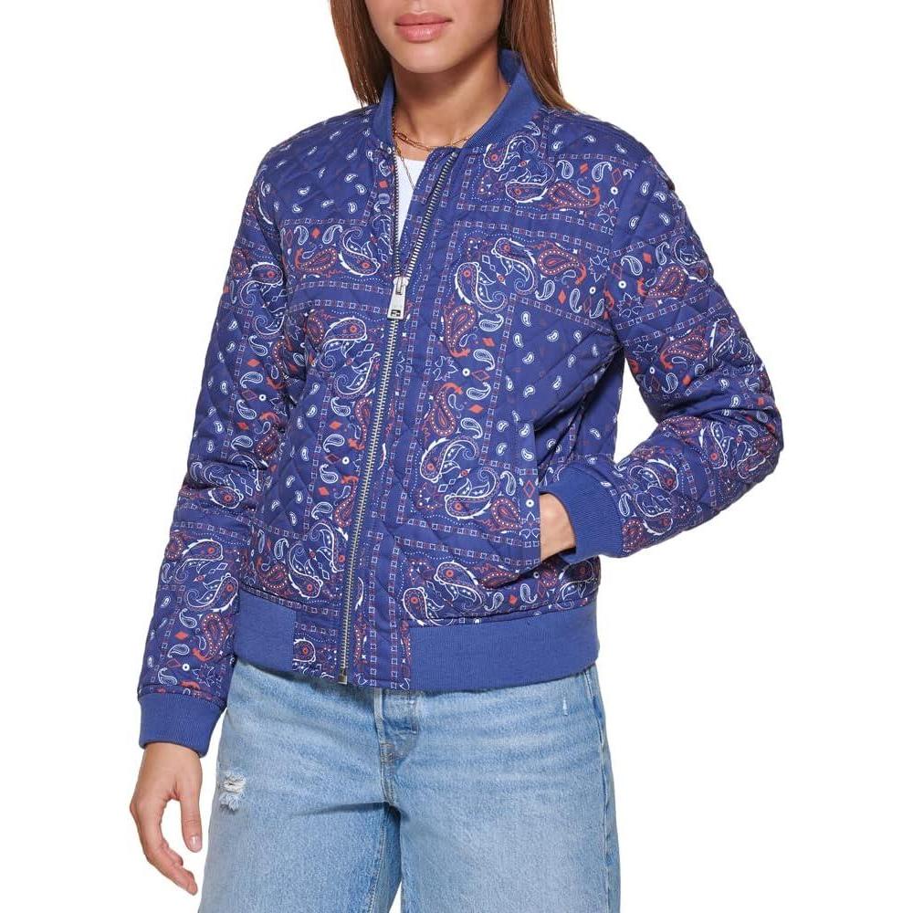 imageLevis Womens Womens Diamond Quilted Bomber Jacket With Front Pockets  Regular amp Plus SizesBlue Bandana