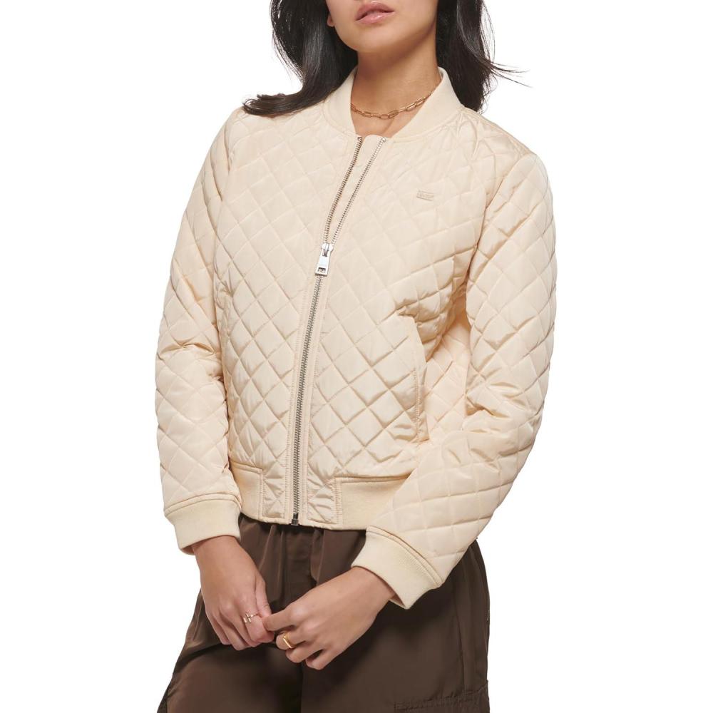 imageLevis Womens Womens Diamond Quilted Bomber Jacket With Front Pockets Regular amp Plus SizesCream Ivory