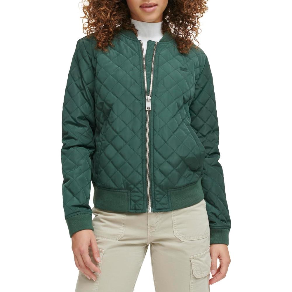 imageLevis Womens Womens Diamond Quilted Bomber Jacket With Front Pockets Regular amp Plus SizesDarkest Spruce