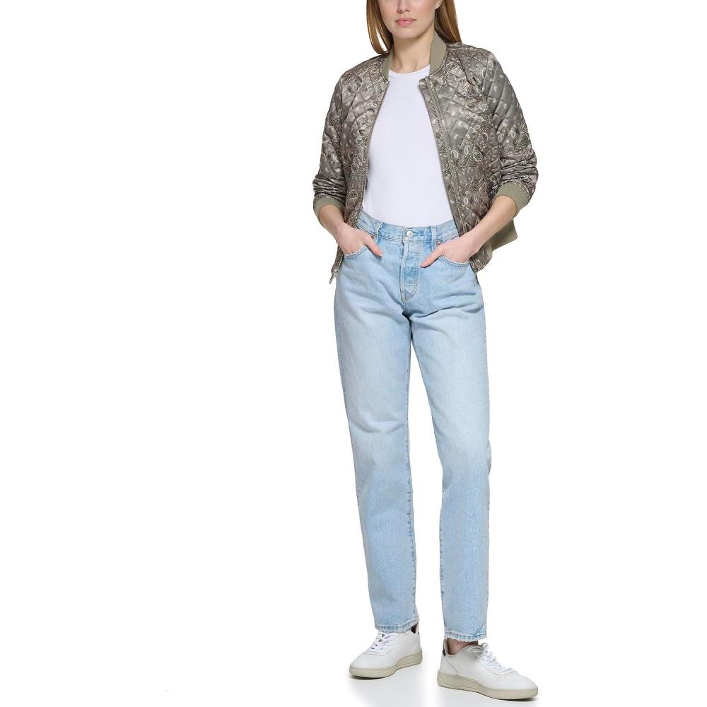 imageLevis Womens Womens Diamond Quilted Bomber Jacket With Front Pockets Regular amp Plus SizesGreen Faded Bandana