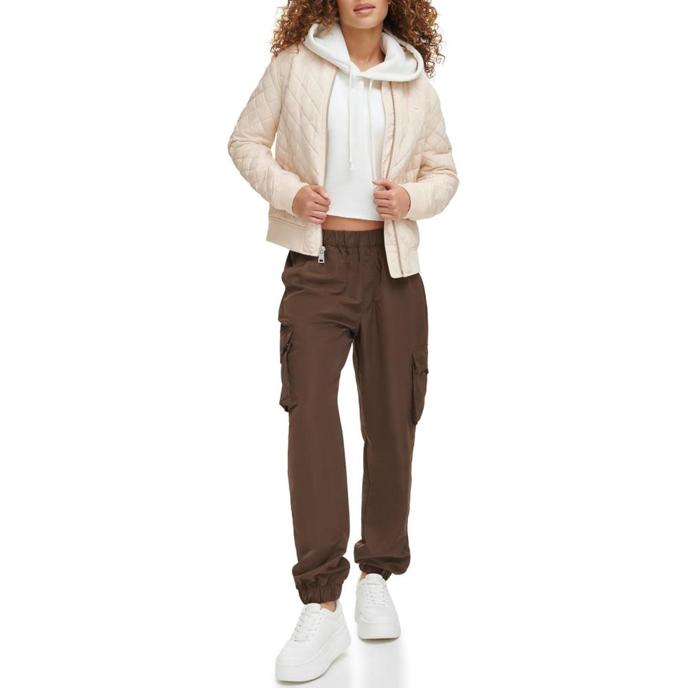 imageLevis Womens Womens Diamond Quilted Bomber Jacket With Front Pockets Regular amp Plus SizesNatural Beige