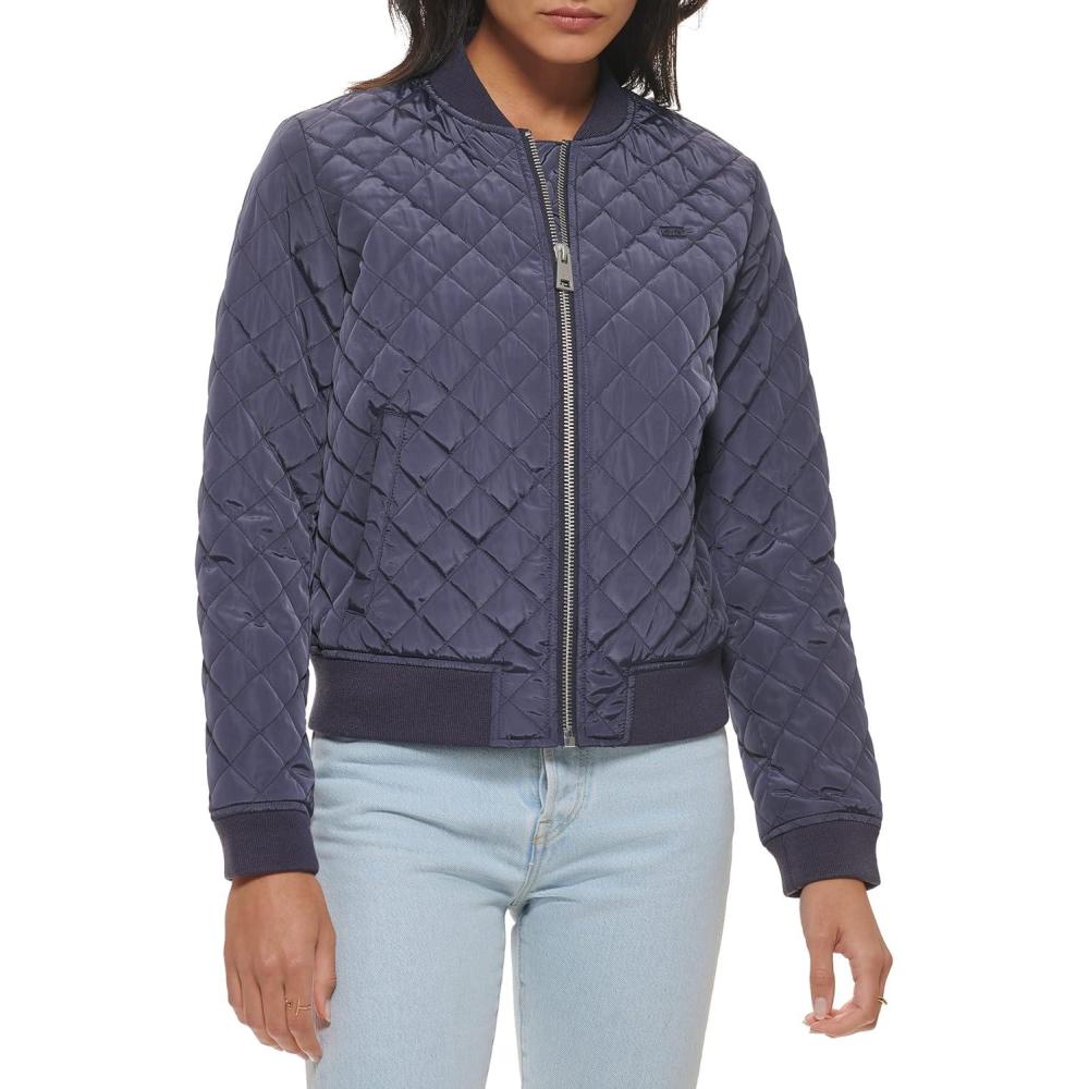 imageLevis Womens Womens Diamond Quilted Bomber Jacket With Front Pockets Regular amp Plus SizesOdyssey Grey