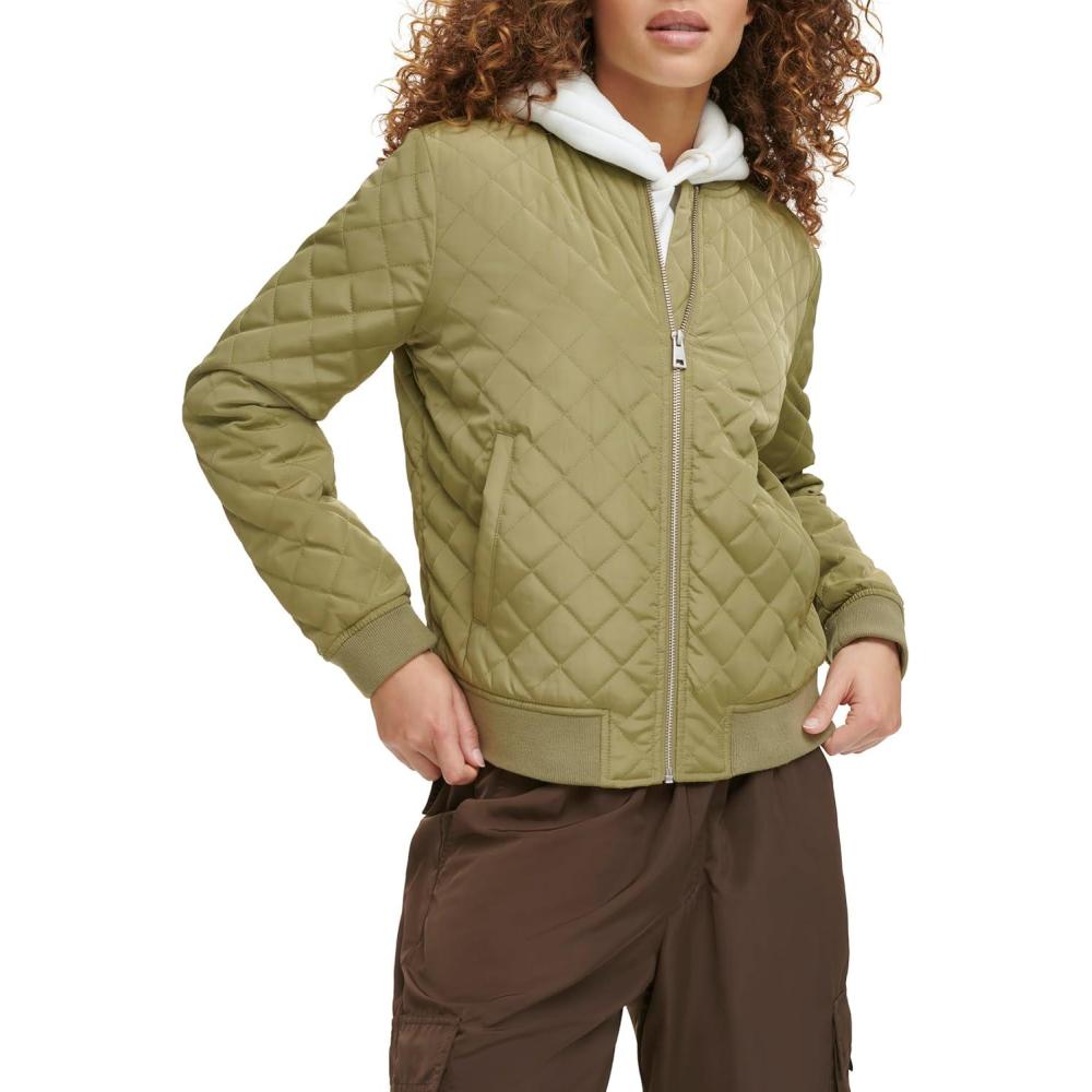 imageLevis Womens Womens Diamond Quilted Bomber Jacket With Front Pockets Regular amp Plus SizesOlive Tree