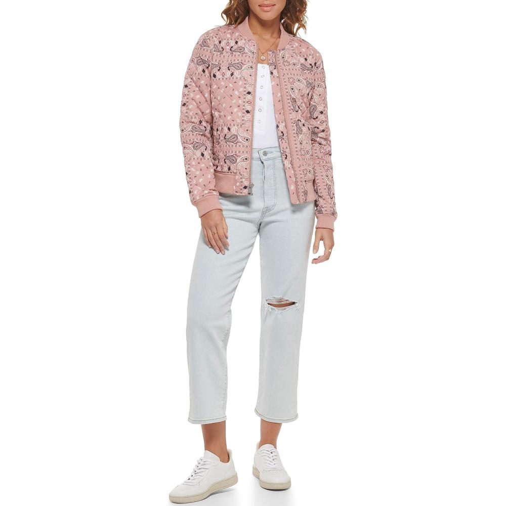 imageLevis Womens Womens Diamond Quilted Bomber Jacket With Front Pockets Regular amp Plus SizesRose Faded Bandana