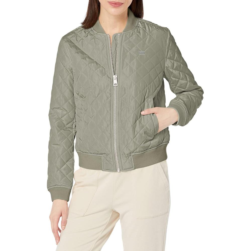 imageLevis Womens Womens Diamond Quilted Bomber Jacket With Front Pockets  Regular amp Plus SizesSea Green