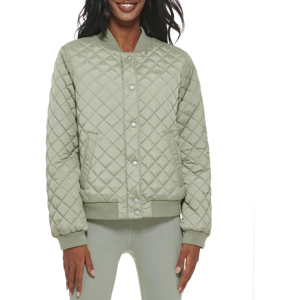imageLevis Womens Womens Diamond Quilted Bomber Jacket With Front Pockets Regular amp Plus SizesSeafoam Sherpa Lined