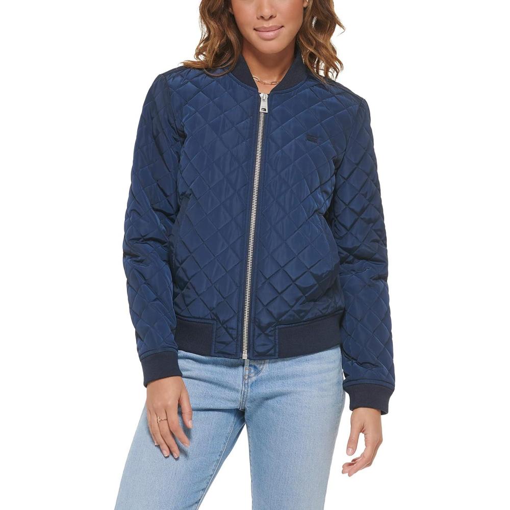 imageLevis Womens Womens Diamond Quilted Bomber Jacket With Front Pockets Regular amp Plus SizesWashed Navy