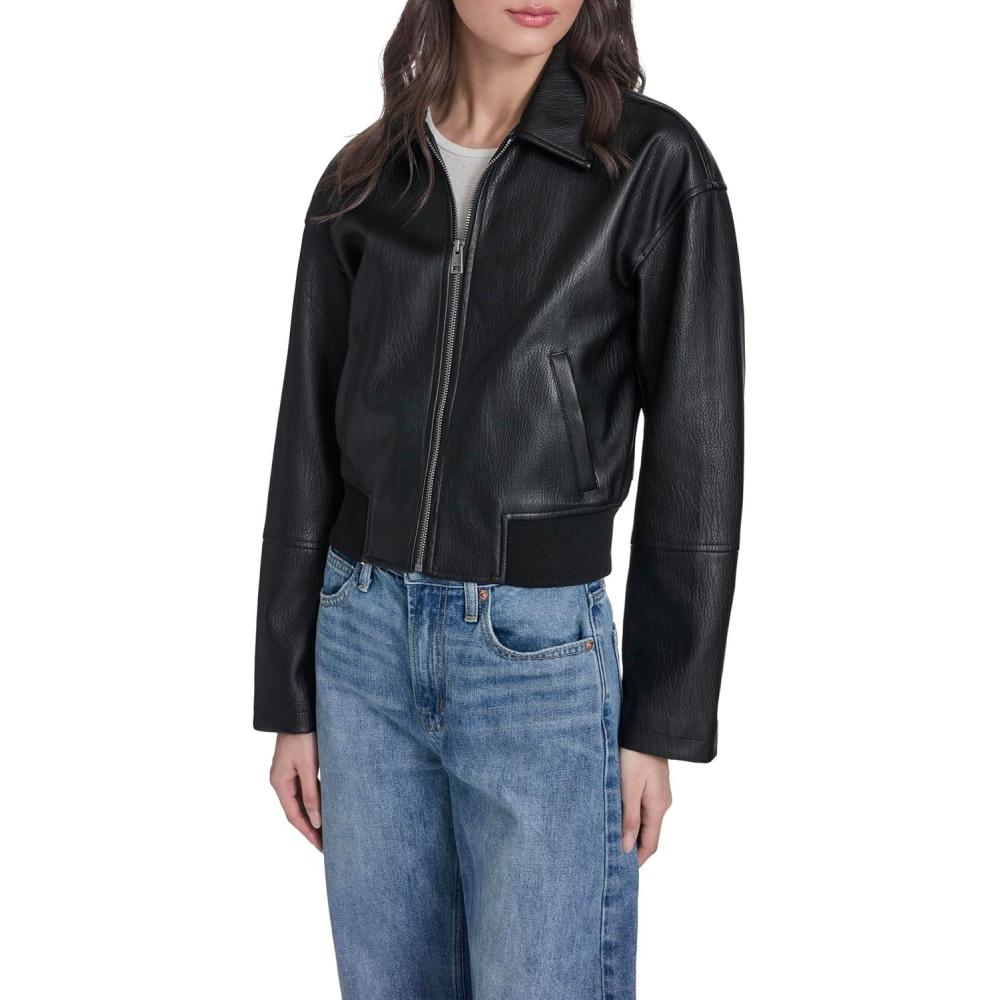 imageLevis womens Faux Leather Bomber With Laydown CollarBlack Faux Plated