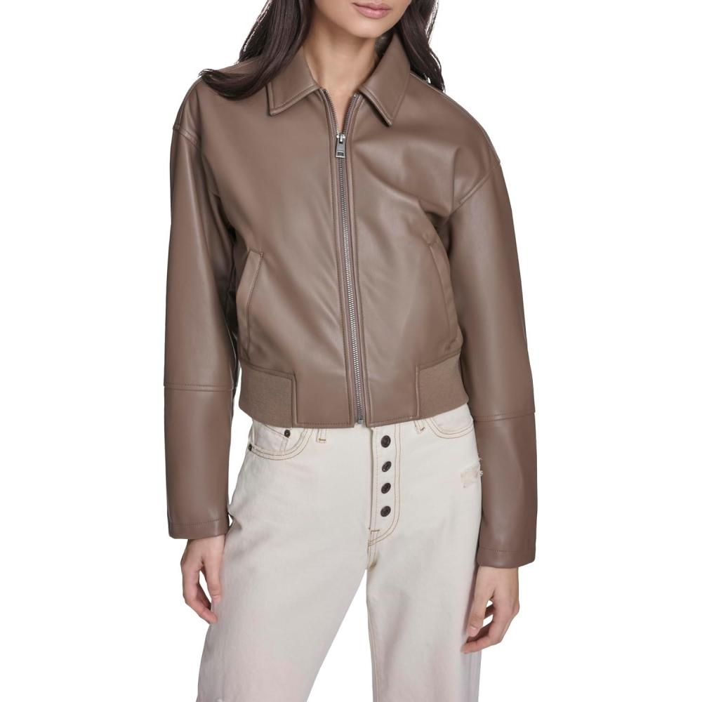 imageLevis womens Faux Leather Bomber With Laydown CollarPine Bark
