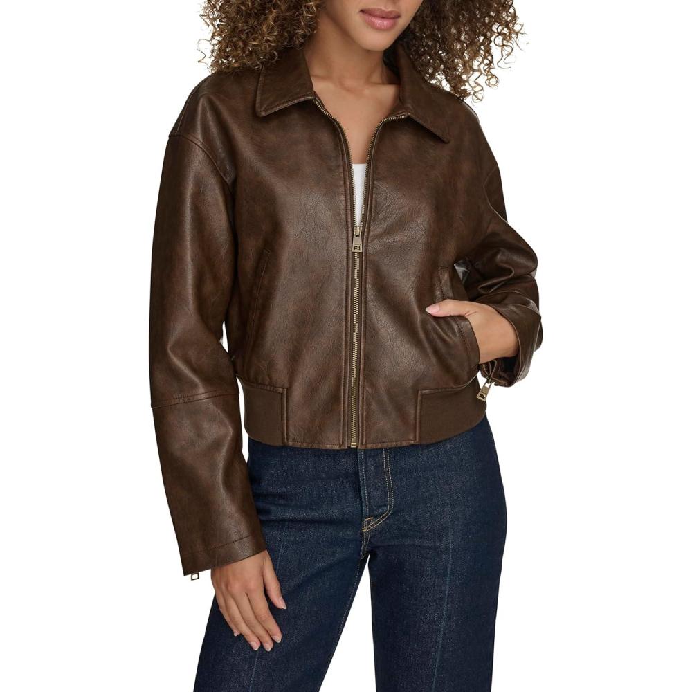 imageLevis womens Faux Leather Bomber With Laydown CollarSaddle