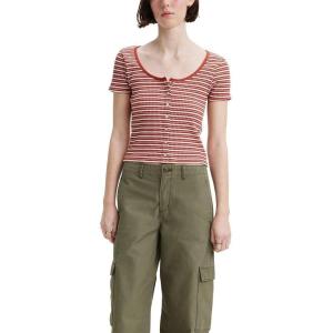 Levi’s Women’s Britt Snap Front Top (Also Available in Plus)(Tea Stripe Bossa Nova Red)