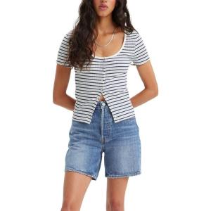 Levi’s Women’s Britt Snap Front Top (Also Available in Plus)(Tea Stripe Cloud Dancer)