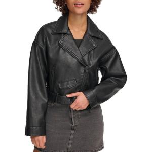 Levi’s Womens Faux Leather Cropped Moto Jacket(Black)