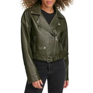 Levi’s Womens Faux Leather Cropped Moto Jacket(Forest)