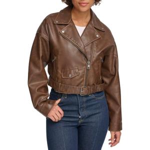 Levi’s Womens Faux Leather Cropped Moto Jacket(Saddle)