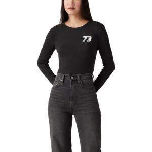 Levi’s Women’s Graphic Long Sleeve Rickie Tee(Shine Box Tab Caviar)