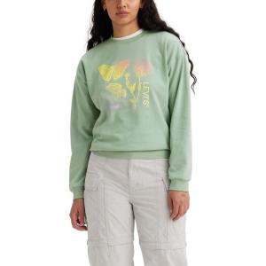 Levi’s Women’s Graphic Standard Crewneck Sweatshirt(Gradient Nature Illustration Granite Green)