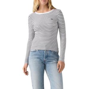 Levi’s Women’s Hayes Long-Sleeve Tee (Also Available in Plus)((New) Kayleen Stripe Bright White Anthracite Night)