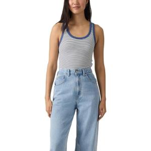 Levi’s Women’s Hayes Ribbed Tank((New) Ava Stripe Cloud Dancer Sunshine Blue)