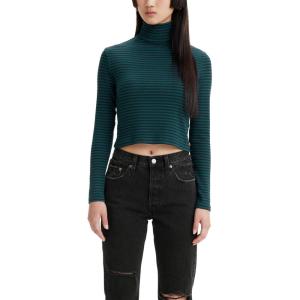 Levi’s Women’s Moon Rib Turtleneck (Also Available in Plus)((New) Monday Stripe Deep Sea Moss)
