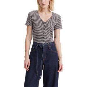 Levi’s Women’s Muse Short Sleeve Tee Shirt((New) Vanilla Stripe Caviar)