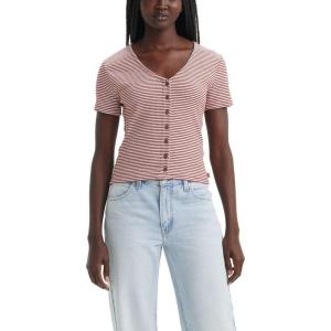 Levi’s Women’s Muse Short Sleeve Tee Shirt((New) Vanilla Stripe Sundried Tomato)