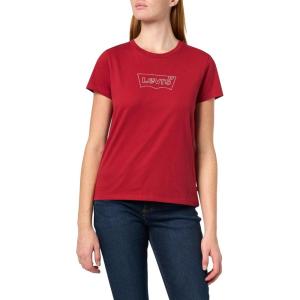 Levi’s Women’s Perfect Crewneck Tee Shirt (Also Available in Plus)(Batwing Iridescent Rhinestone Red)