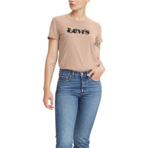 Levi’s Women’s Perfect Crewneck Tee Shirt (Also Available in Plus)(Flower Chain Logo Peach Puree – Red)