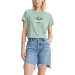 Levi’s Women’s Perfect Crewneck Tee Shirt (Also Available in Plus)(Mountain Peaks Blue Surf)