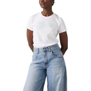 Levi’s Women’s Perfect Crewneck Tee Shirt (Also Available in Plus)((New) Rhinestone Sporty Levis Bright White)