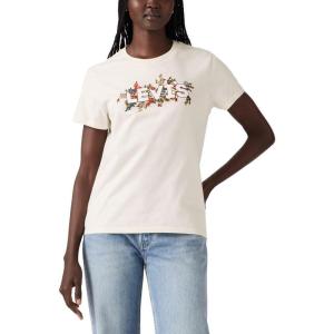 Levi’s Women’s Perfect Crewneck Tee Shirt (Also Available in Plus)(Zia Floral Hl Logo Egret)
