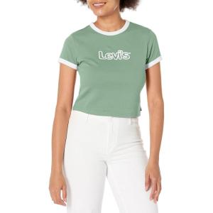 Levi’s Women’s Perfect Graphic Tee Shirt(Bubble Ssnl Logo Granite Green)