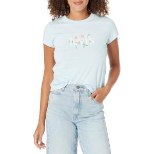 Levi’s Women’s Perfect Graphic Tee Shirt(Flower Scene Baby Serif Logo Omphalodes)