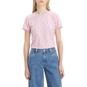 Levi’s Women’s Perfect Graphic Tee Shirt(Minimal Sport Wave Aop Pink Lavender)
