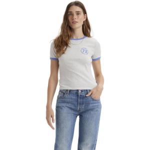 Levi’s Women’s Perfect Graphic Tee Shirt((New) 73 Ring Orbit Heather Gray+ Blue Yonder)