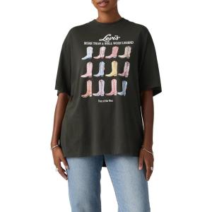Levi’s Women’s Perfect Graphic Tee Shirt((New) Tee All the Boots Pirate Black)