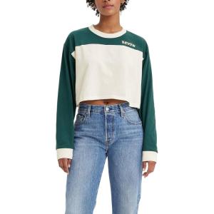 Levi’s Women’s Perfect Graphic Tee Shirt((New) Varsity Caps Tofu / Deep Sea Moss Graphic)