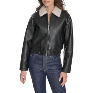 Levi’s womens Faux Leather Bomber With Laydown Collar(Black Sherpa Collar)