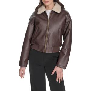 Levi’s womens Faux Leather Bomber With Laydown Collar(Brown Sherpa Collar)
