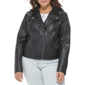 Levi’s womens Levi’s Women’s the Classic Faux Leather Motorcycle Jacket (Regular & Plus Size)(Black Hooded)