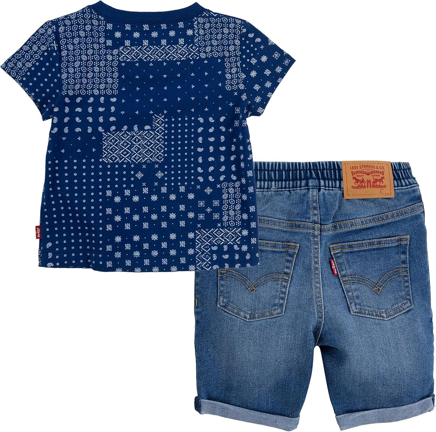 imageLevis Boys and Baby Graphic TShirt and Shorts 2Piece Outfit SetEstate Blue