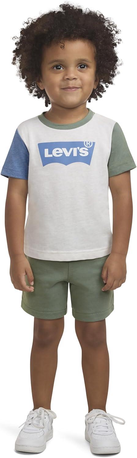 imageLevis Boys and Baby Graphic TShirt and Shorts 2Piece Outfit SetOatmeal HeatherBatwing