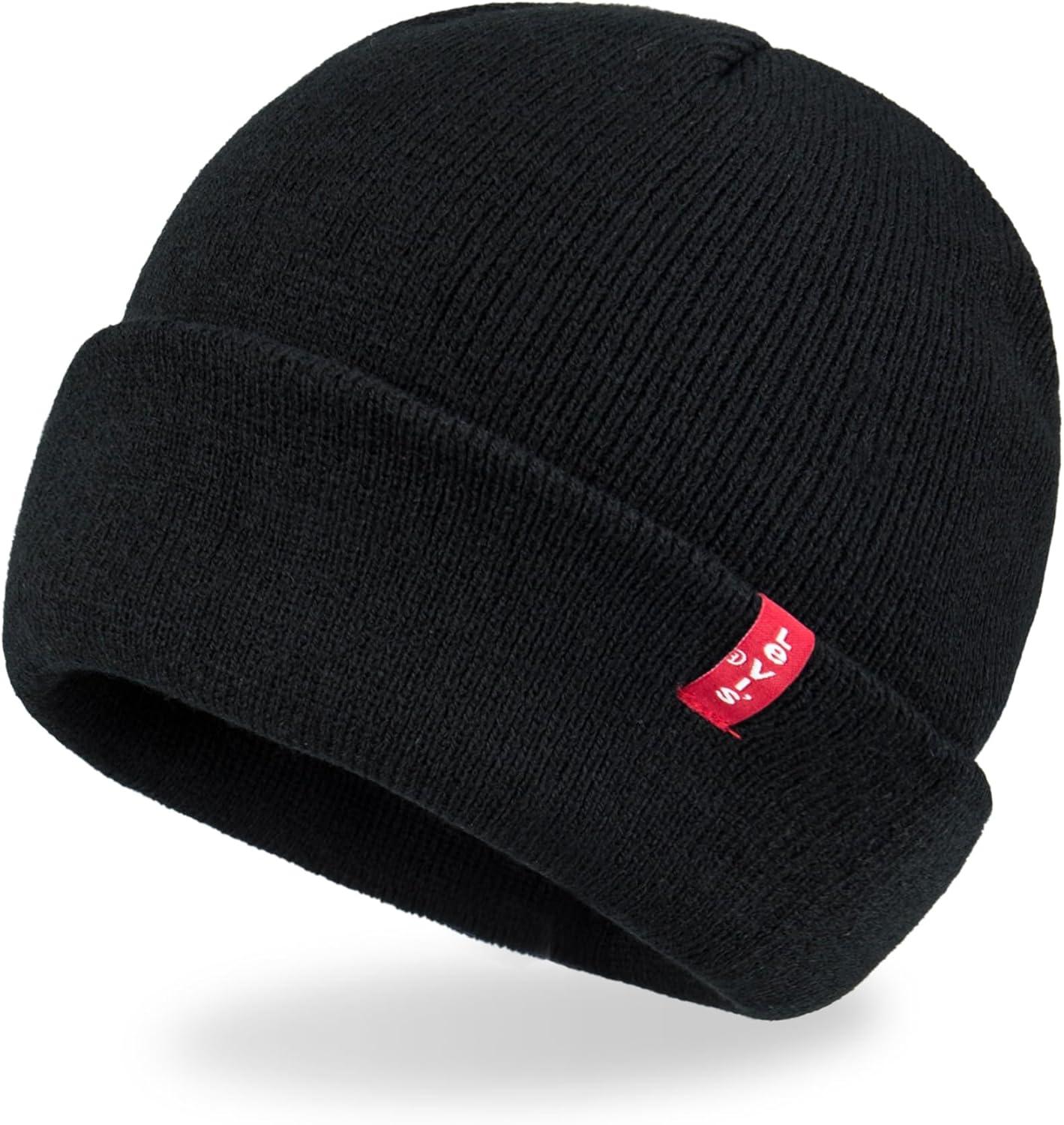 imageLevis Mens AllSeason Hero Beanie Soft Knit Cuffed Winter Hat Warm amp Comfortable Everyday StyleBlack Red Tab