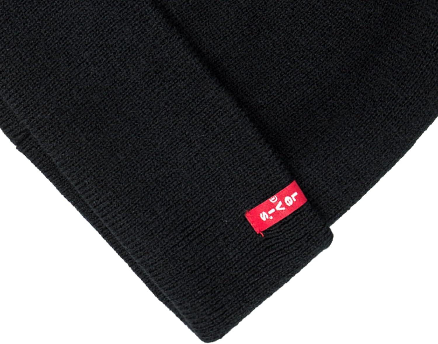 imageLevis Mens AllSeason Hero Beanie Soft Knit Cuffed Winter Hat Warm amp Comfortable Everyday StyleBlack Red Tab