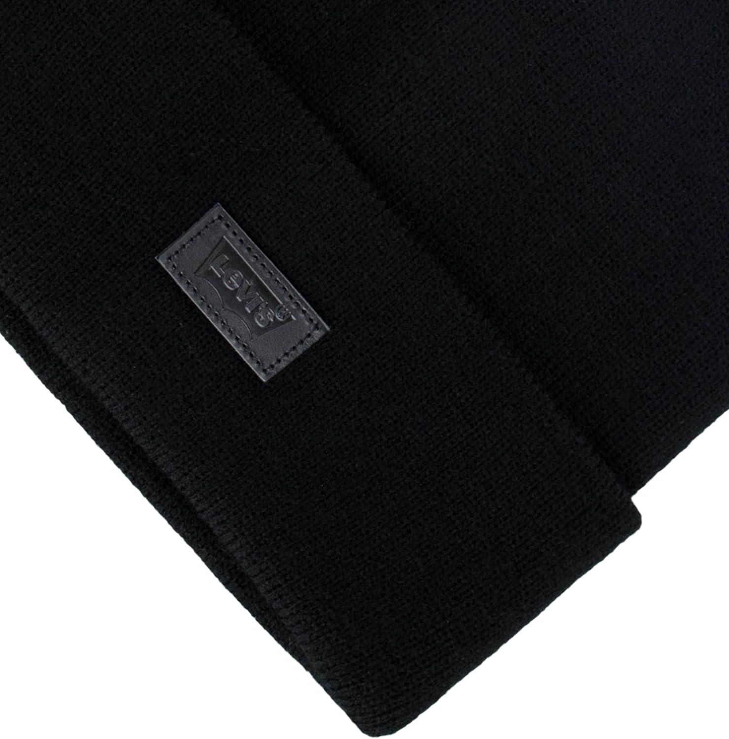 imageLevis Mens AllSeason Hero Beanie Soft Knit Cuffed Winter Hat Warm amp Comfortable Everyday StyleBlack Solid